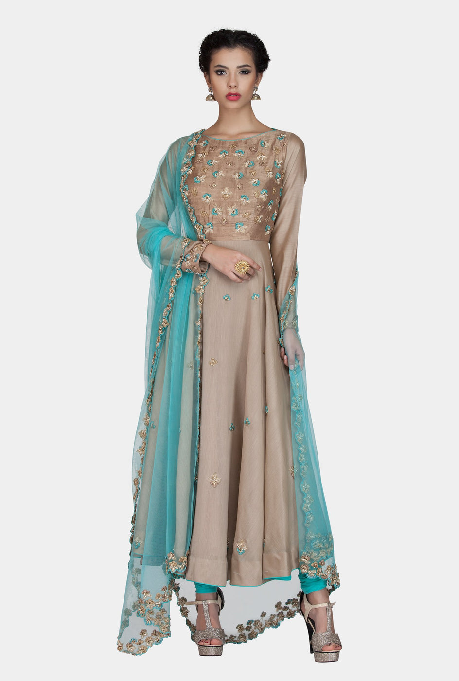 Apurva blue and beige anarkali - knv-dash