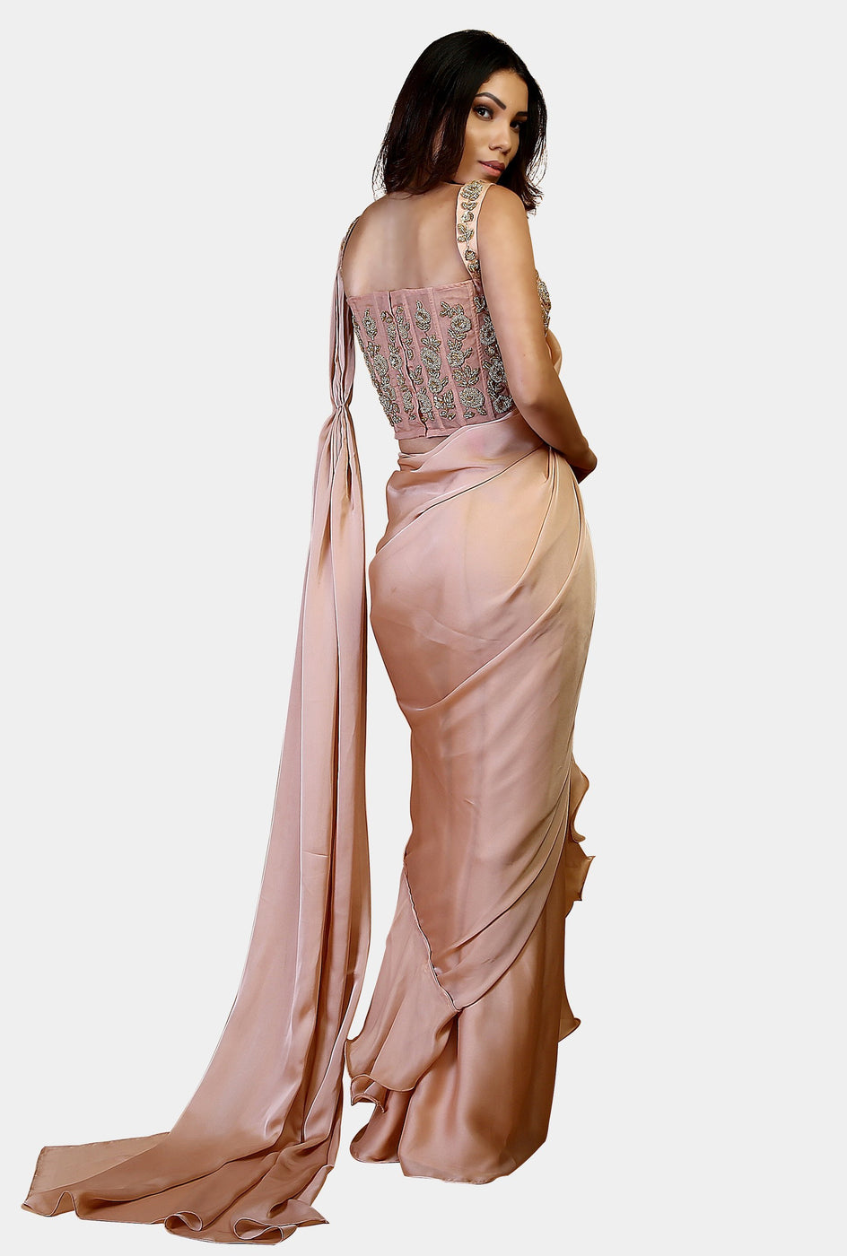Akhila nude frilled corset sari - knv-dash