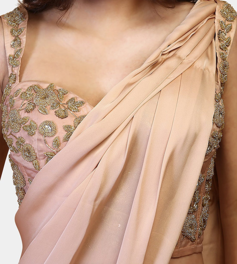 Akhila nude frilled corset sari - knv-dash