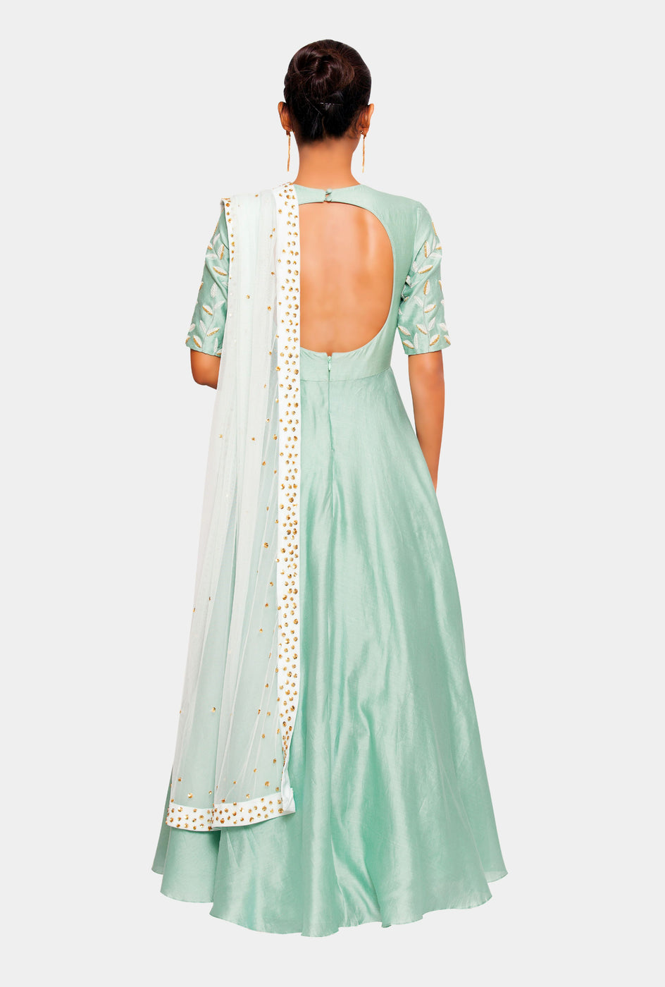 Agrani seafoam leaf motif anarkali set - knv-dash