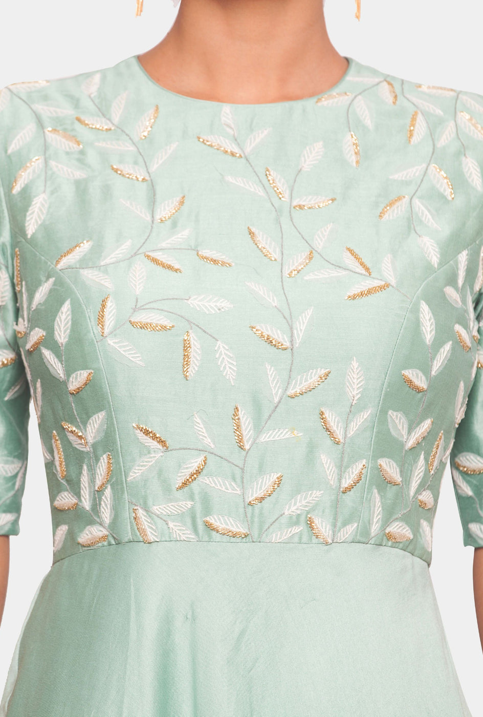 Agrani seafoam leaf motif anarkali set - knv-dash