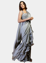 Akhila grey frilled corset sari - knv-dash