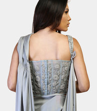 Akhila grey frilled corset sari - knv-dash