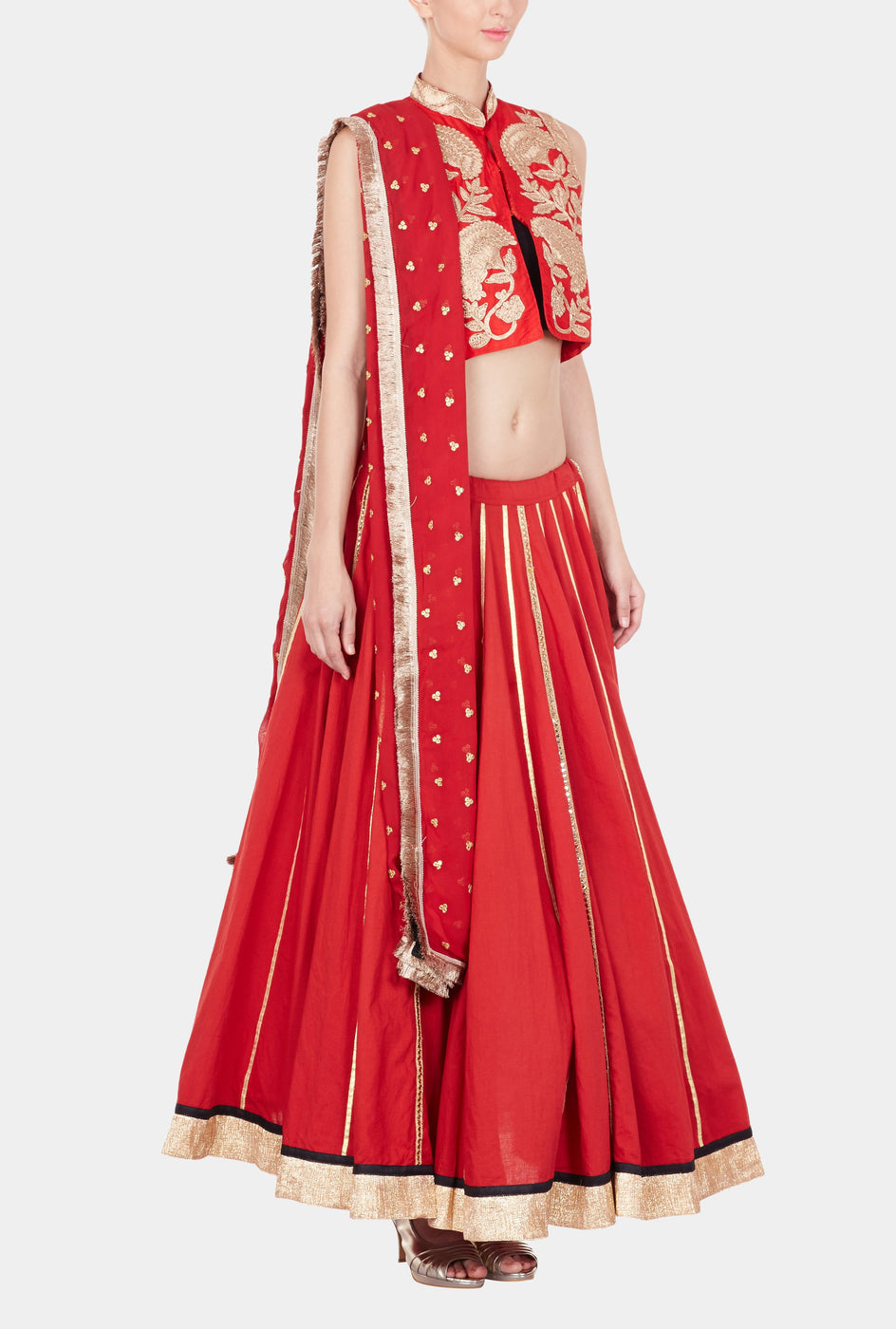 Aperie red and gold embroidered lehenga - knv-dash