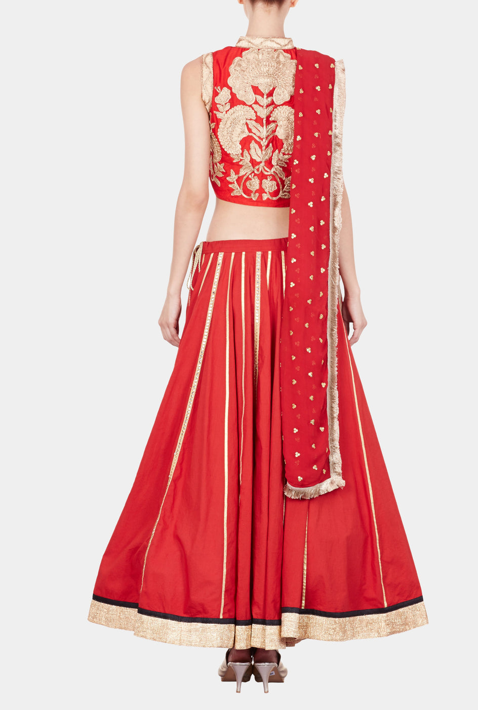Aperie red and gold embroidered lehenga - knv-dash