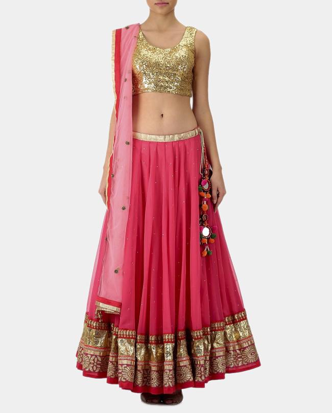 Aparna pink gold sequined lehenga set - knv-dash