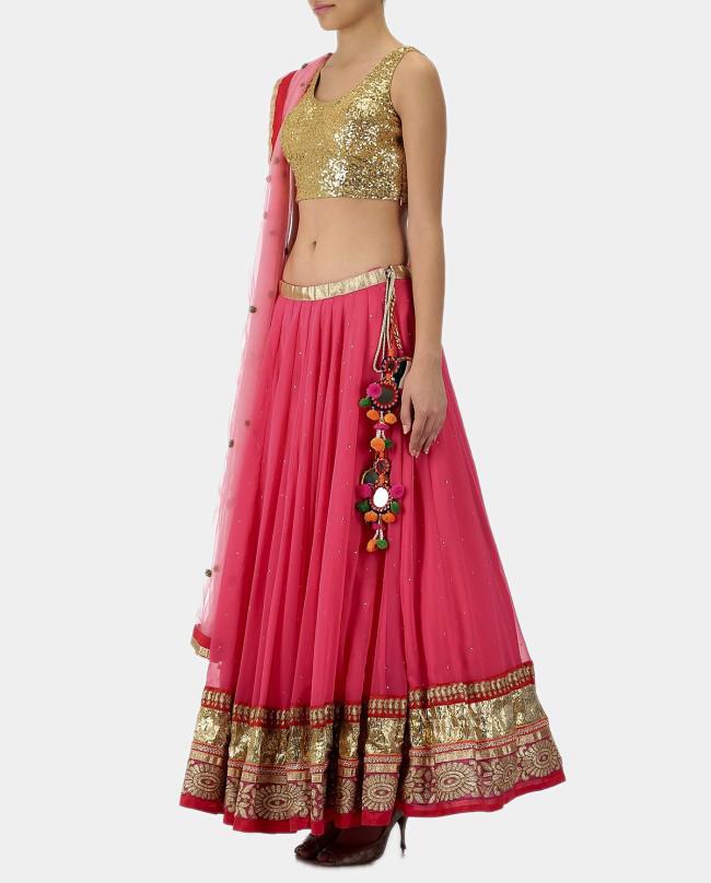 Aparna pink gold sequined lehenga set - knv-dash