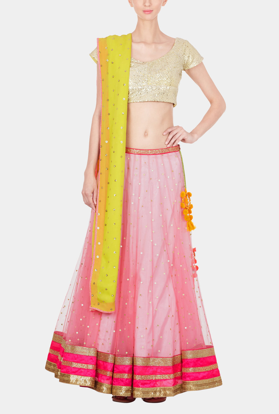Apeksha pink and gold sequined lehenga set - knv-dash
