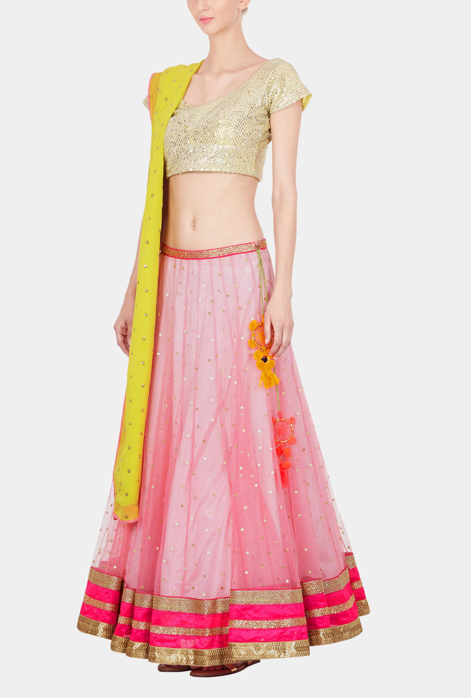 Apeksha pink and gold sequined lehenga set - knv-dash