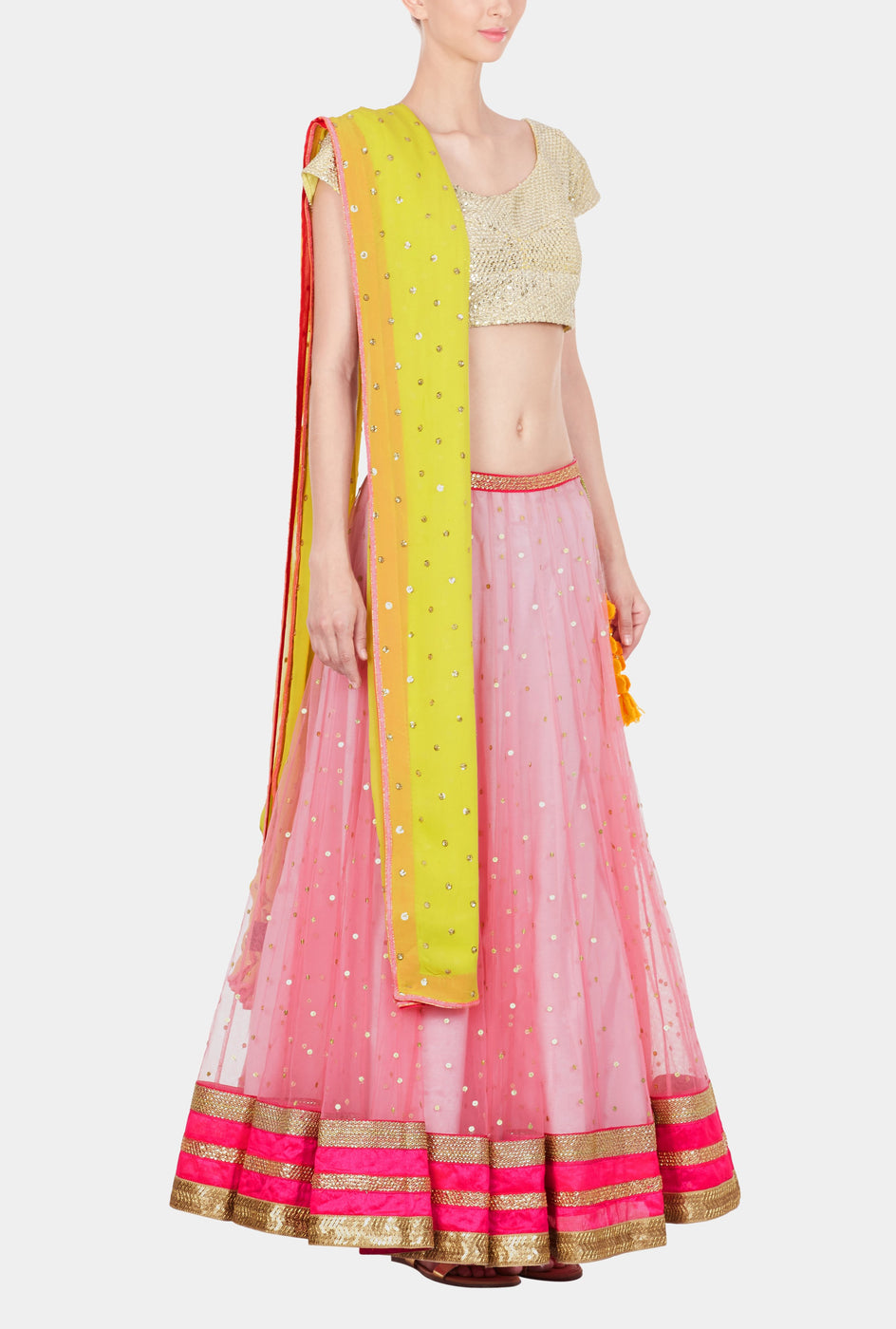 Apeksha pink and gold sequined lehenga set - knv-dash