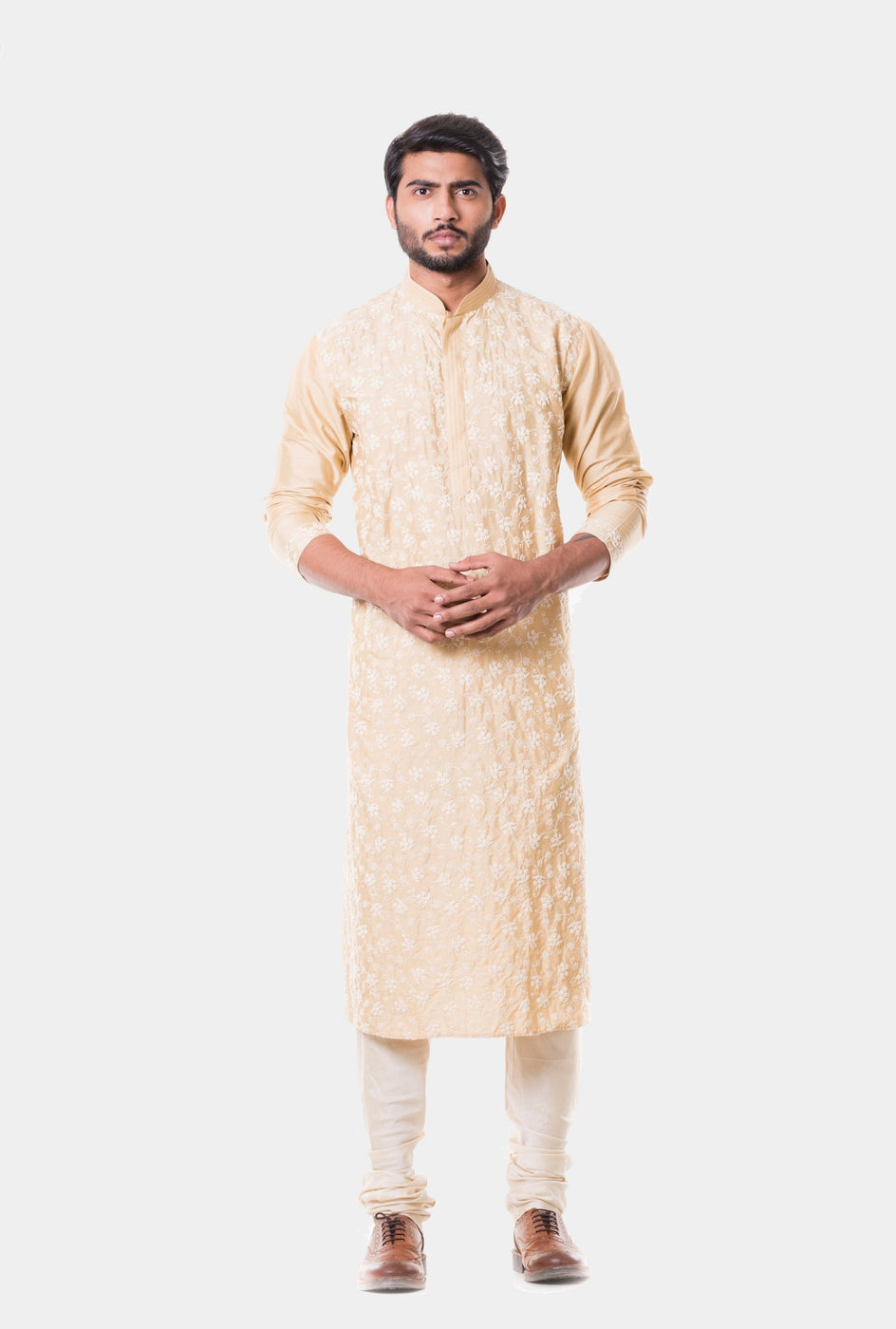 Advaith tan kurta with dori embroidery - knv-dash