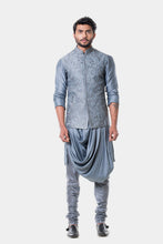 Amir grey kurta with embroidered waistcoat - knv-dash