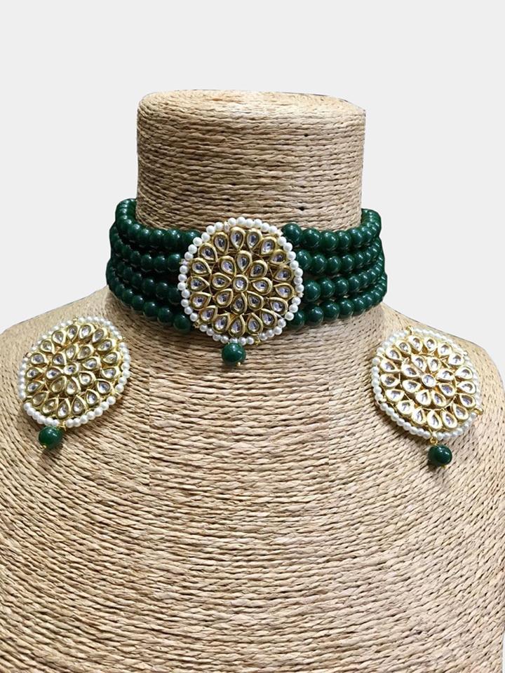 Antara green and gold traditional choker set - knv-dash
