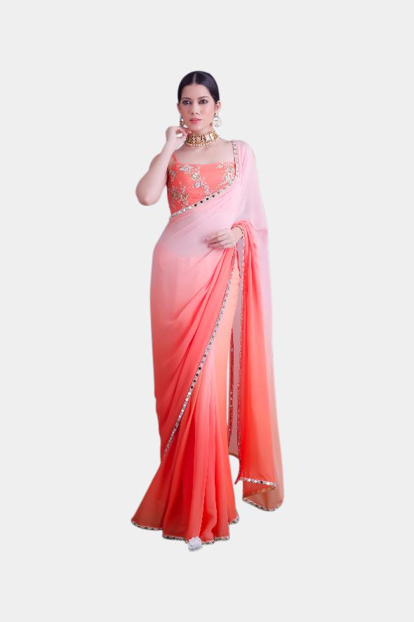 Anuja peach ombre sari set - knv-dash