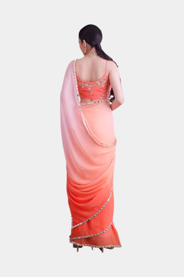 Anuja peach ombre sari set - knv-dash