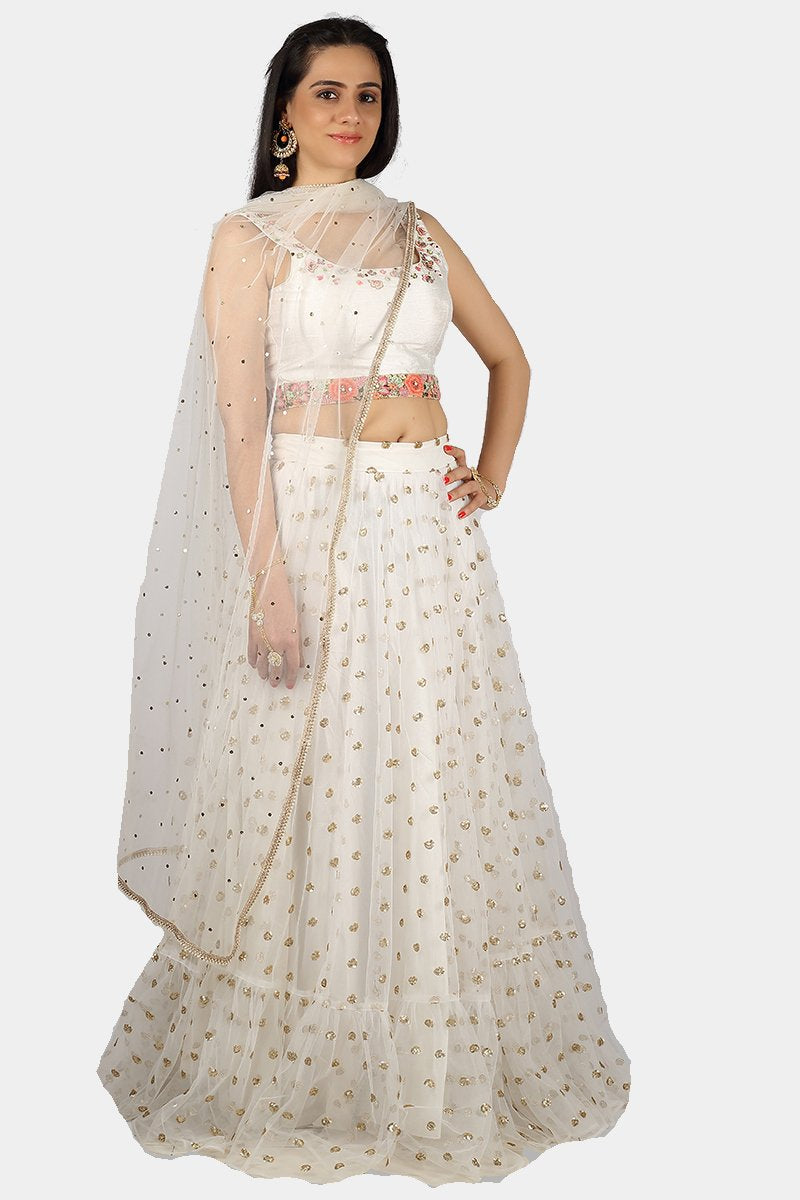 Off-White & Gold Hand Embroidered Lehenga Set Design by Rang By Manjula  Soni at Pernia's Pop Up Shop 2024