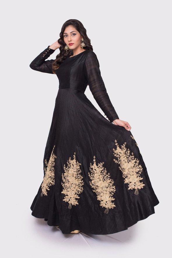 Aavani black and gold embroidered gown - knv-dash