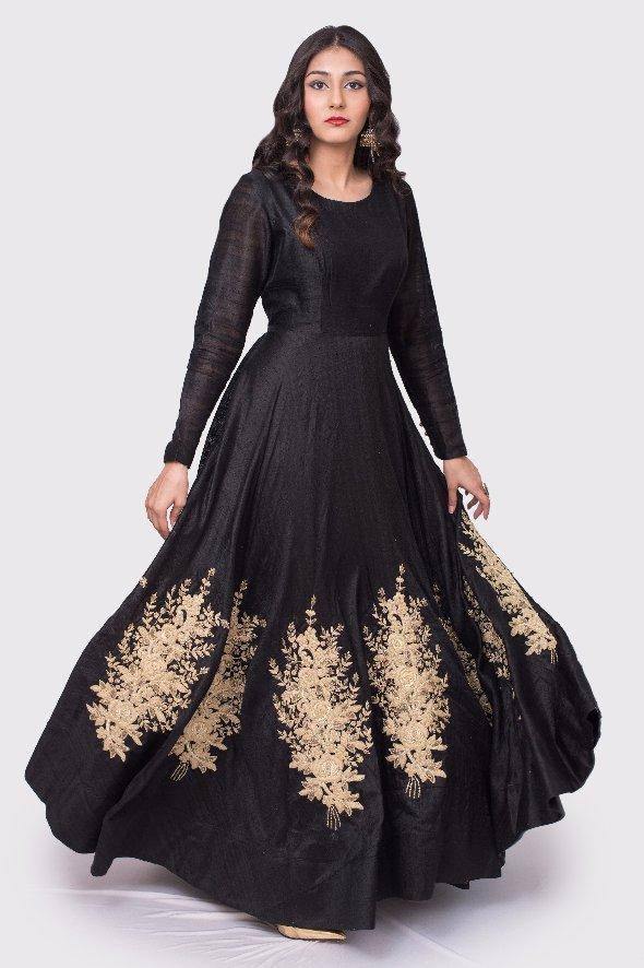 Aavani black and gold embroidered gown - knv-dash