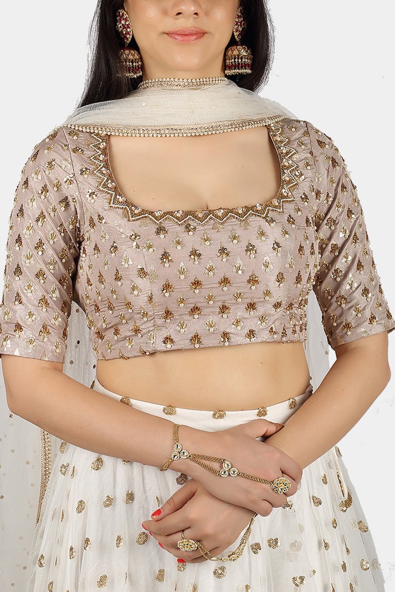 Ananya taupe and white lehenga set - knv-dash