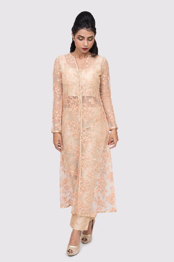 Arati sheer floral kurta suit set - knv-dash