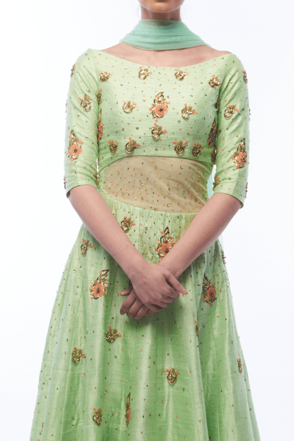 Ajanta green floral embroidered anarkali set - knv-dash