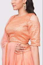 Amrusha peach and gold cold shoulder lehenga set - knv-dash