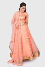 Amrusha peach and gold cold shoulder lehenga set - knv-dash