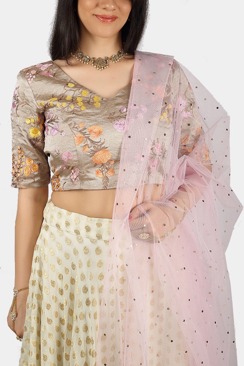 Aalia rose gold and brocade lehenga set - knv-dash