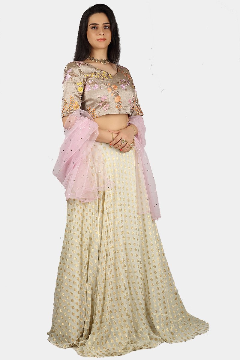 Aalia rose gold and brocade lehenga set - knv-dash