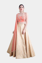 Aasmi gold and peach brocade lehenga set - knv-dash