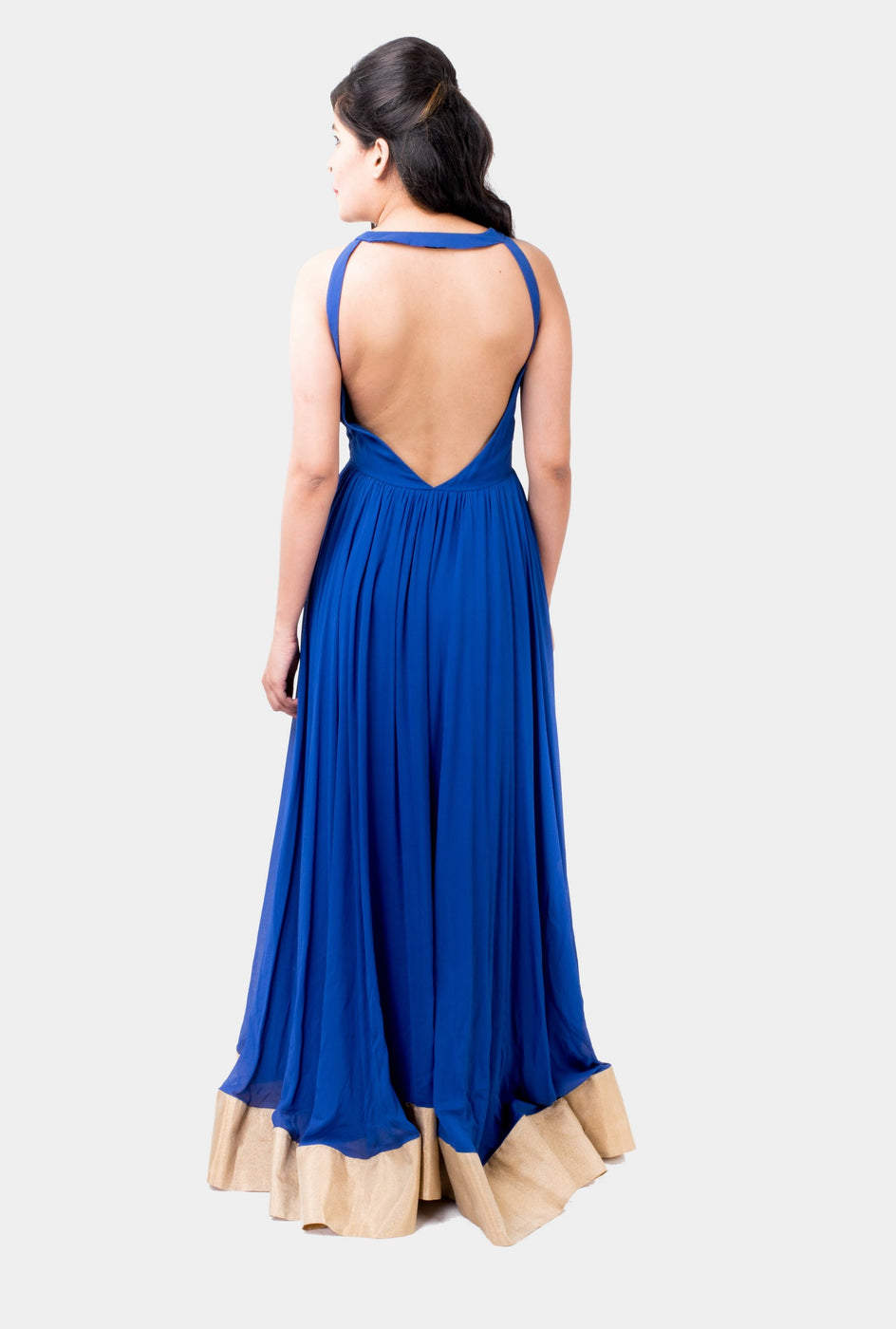 Anasuya royal blue and gold anarkali set - knv-dash
