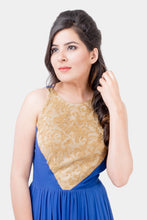 Anasuya royal blue and gold anarkali set - knv-dash