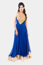 Anasuya royal blue and gold anarkali set - knv-dash