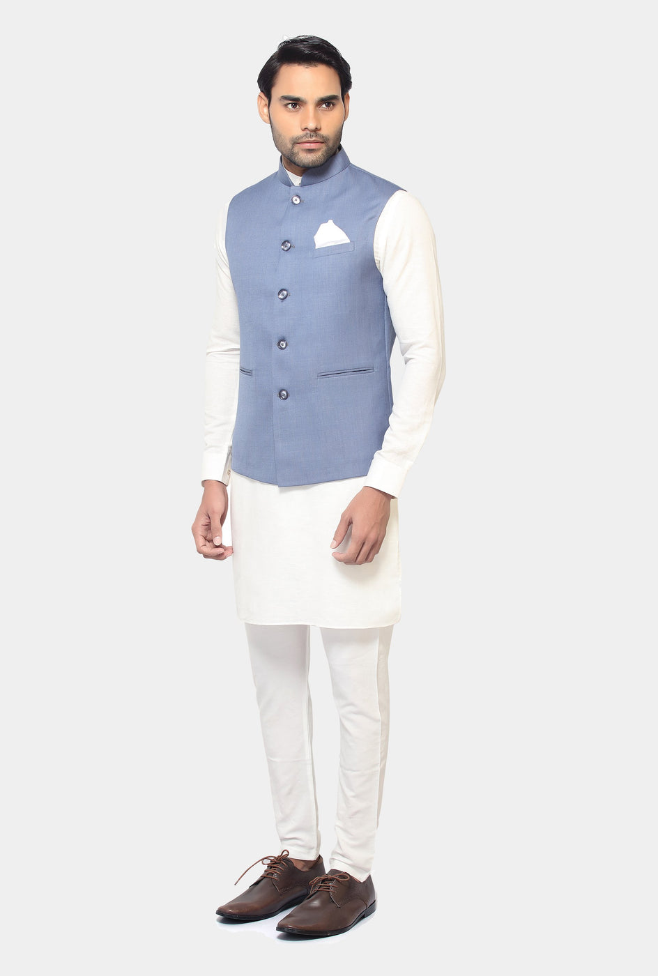 Aarush light blue bundi and white kurta - knv-dash