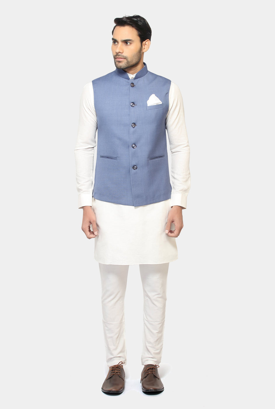 Aarush light blue bundi and white kurta - knv-dash