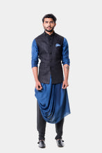 Anshnew blue kurta set with embroidered waistcoat - knv-dash