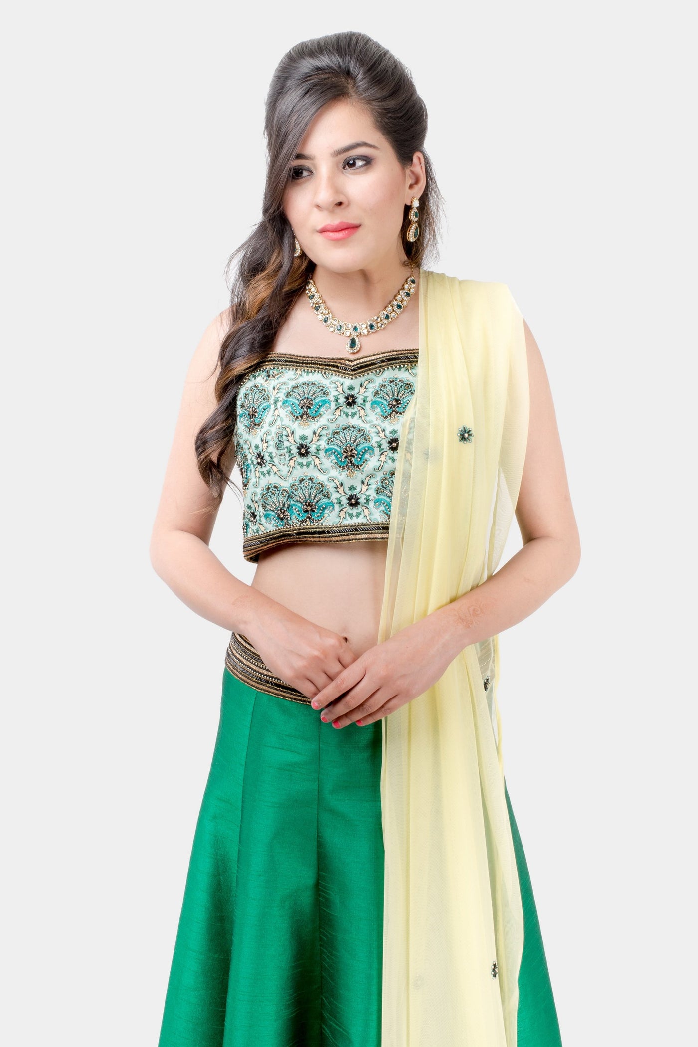 Amira emerald green embroidered lehenga set - knv-dash