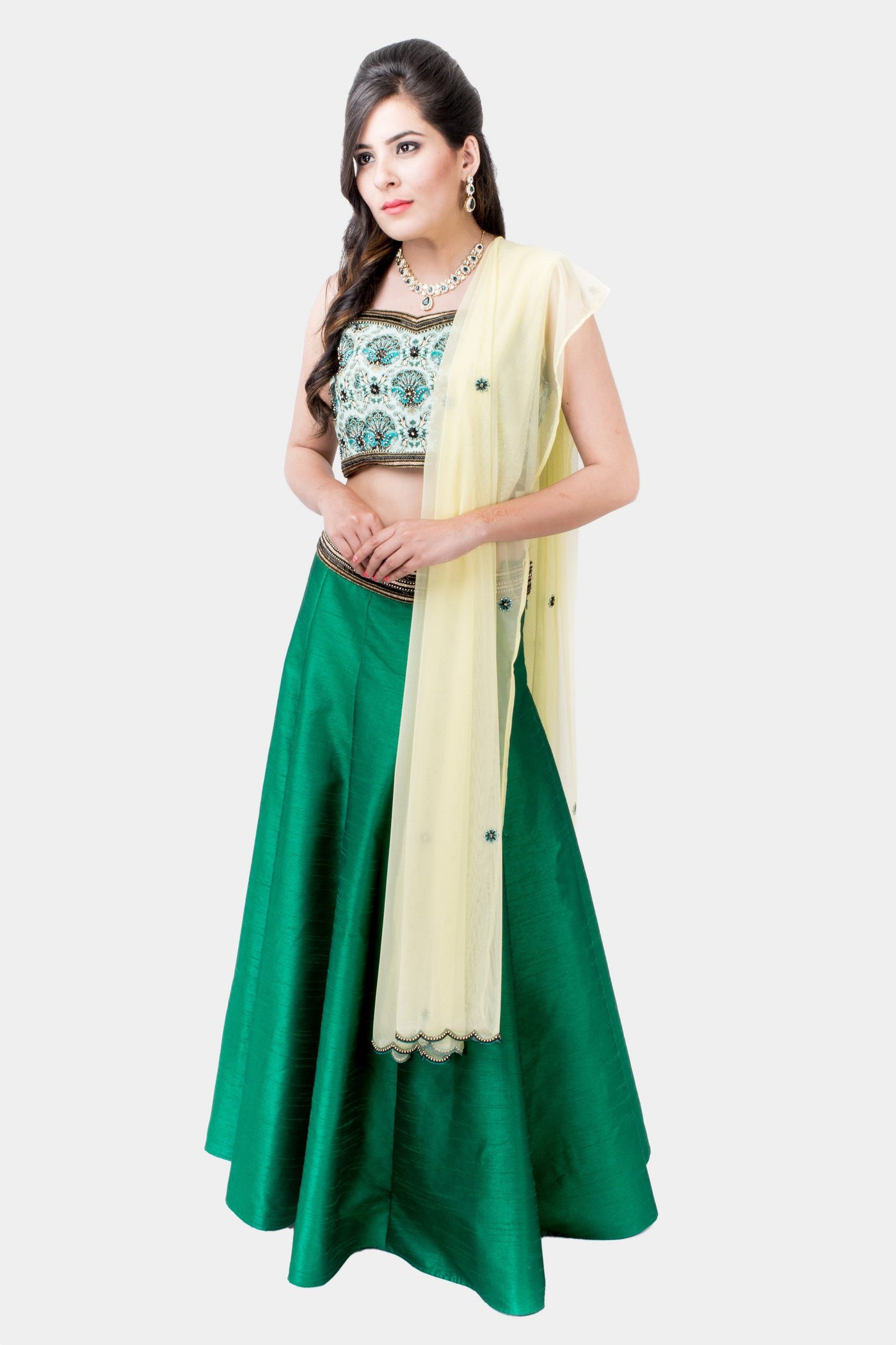 Amira emerald green embroidered lehenga set - knv-dash