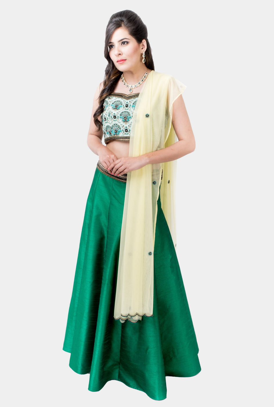 Amira emerald green embroidered lehenga set - knv-dash