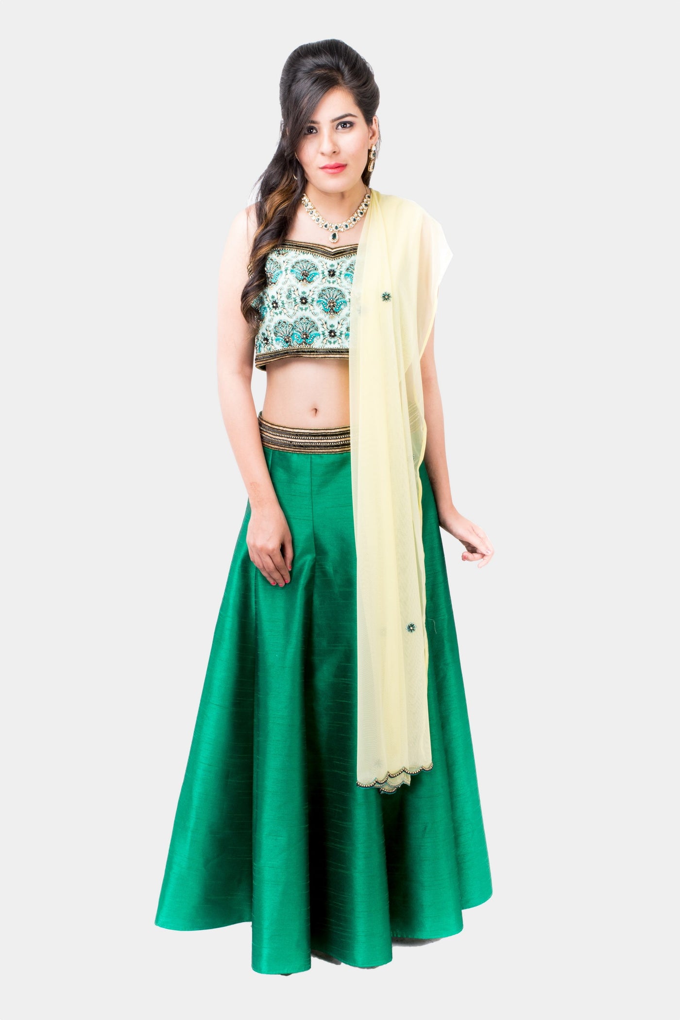 Amira emerald green embroidered lehenga set - knv-dash