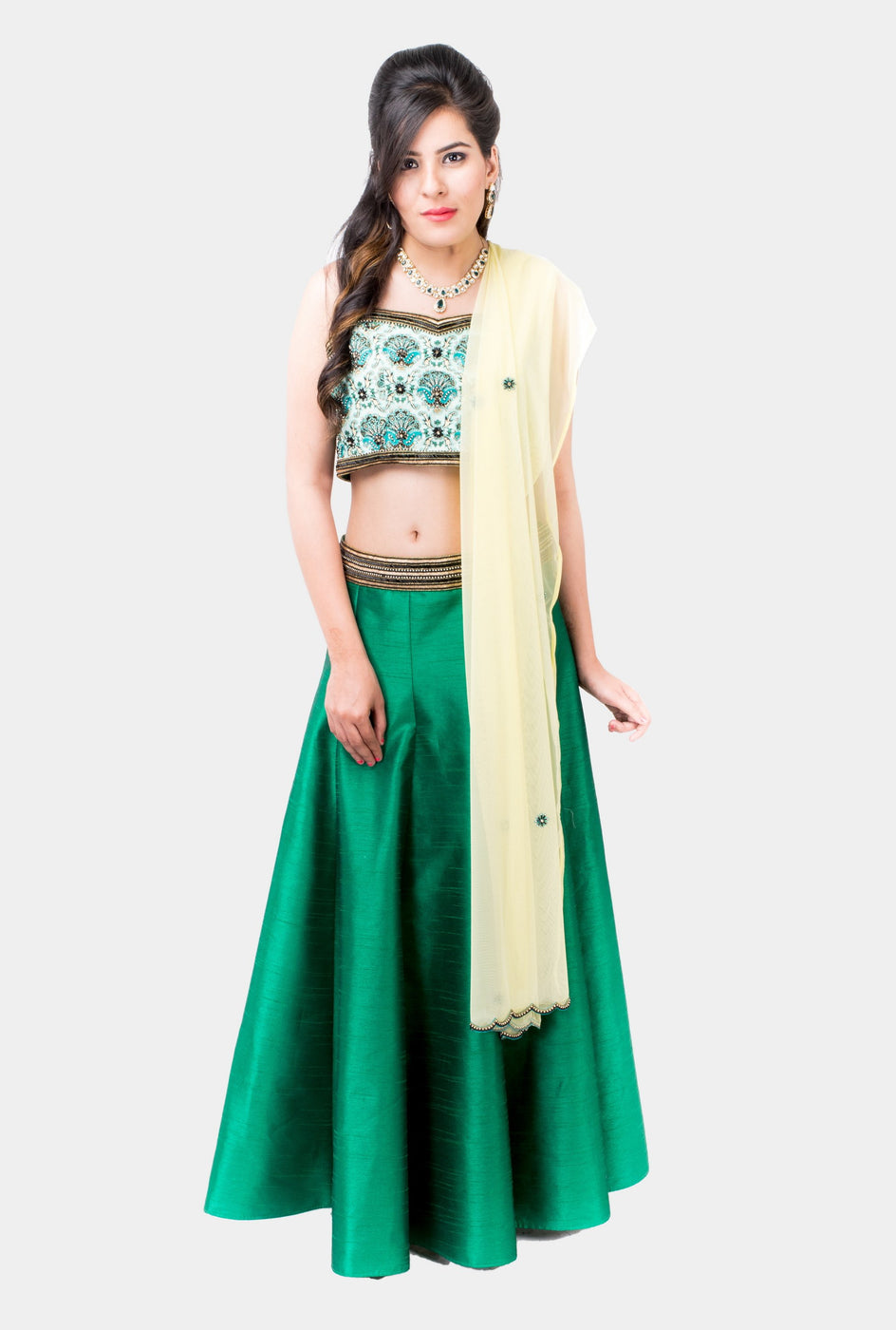 Amira emerald green embroidered lehenga set - knv-dash
